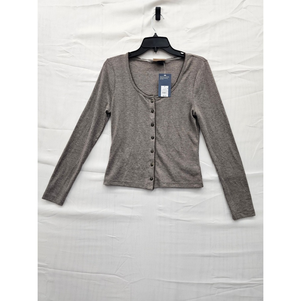 Universal Thread Womens Brown Ribbed Button Front Cardigan Picot Trim Small NEW